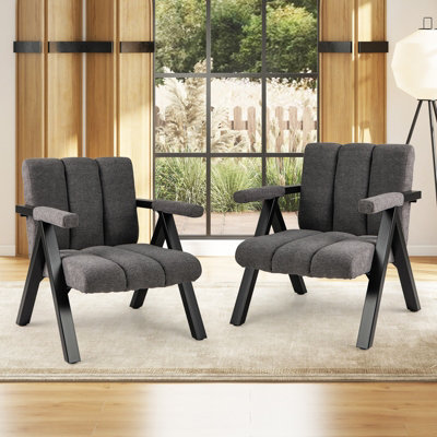 PrimeZone Mid-Century Modern Accent Chair – Grey Corduroy Wingback, Button Tufted, Comfy Reading Chair 7 thumbnail image