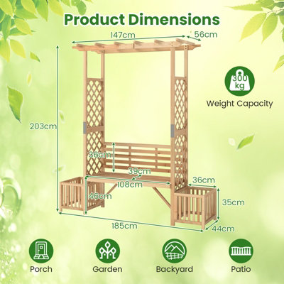 GAINOOM Patio Garden Bench Arbor Arch Wooden Outdoor Bench 2-Person ...