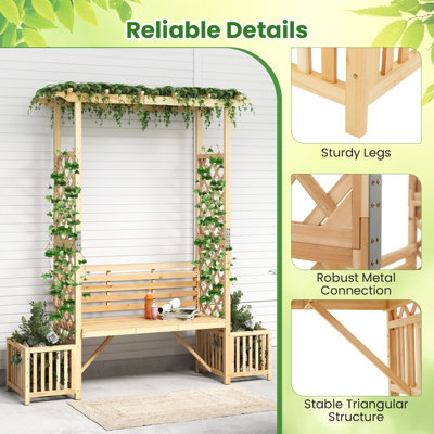 GAINOOM Patio Garden Bench Arbor Arch Wooden Outdoor Bench 2-Person ...