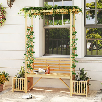GAINOOM Patio Garden Bench Arbor Arch Wooden Outdoor Bench 2-Person ...