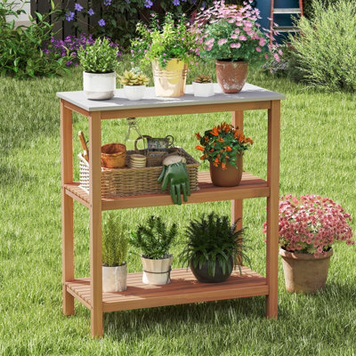 GAINOOM Patio Garden Potting Bench Table 3-Tier Wood Planting Workstation