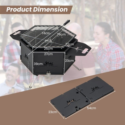 GAINOOM Portable Black Charcoal Grill Stove Rotatable Outdoor Hibachi Grill Smoker