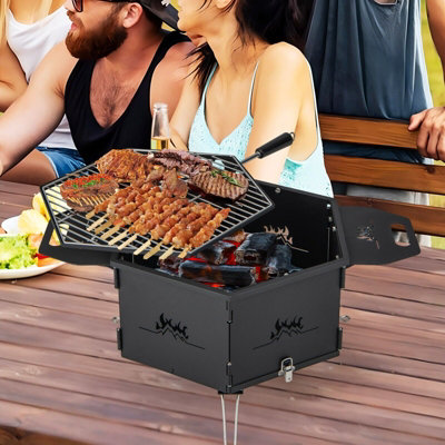 GAINOOM Portable Black Charcoal Grill Stove Rotatable Outdoor Hibachi Grill Smoker