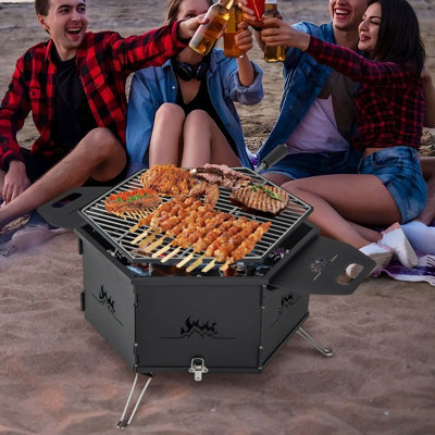 GAINOOM Portable Black Charcoal Grill Stove Rotatable Outdoor Hibachi Grill Smoker