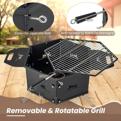 GAINOOM Portable Black Charcoal Grill Stove Rotatable Outdoor Hibachi Grill Smoker