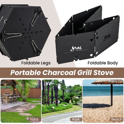 GAINOOM Portable Black Charcoal Grill Stove Rotatable Outdoor Hibachi Grill Smoker