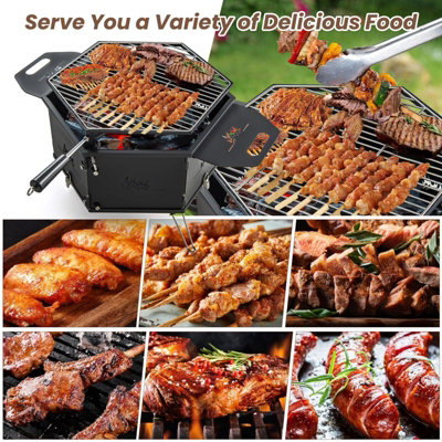 GAINOOM Portable Black Charcoal Grill Stove Rotatable Outdoor Hibachi Grill Smoker