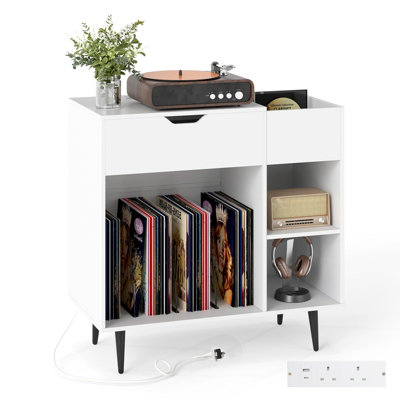 GAINOOM Record Player Stand Wooden Turntable End Table with Built-In ...