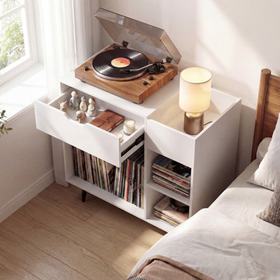 GAINOOM Record Player Stand Wooden Turntable End Table with Built-In ...
