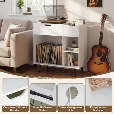 GAINOOM Record Player Stand Wooden Turntable End Table with Built-In ...