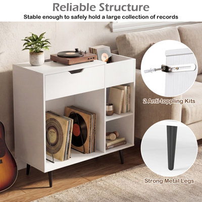 GAINOOM Record Player Stand Wooden Turntable End Table with Built-In ...
