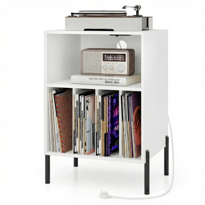 GAINOOM Record Player Stand Wooden Turntable End Table with Record ...