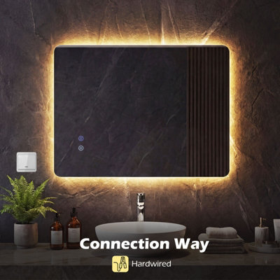 GAINOOM Rectangle LED Lighted Mirror Wall Mounted Bathroom Mirror with ...