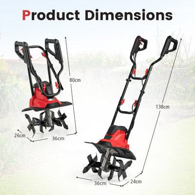 GAINOOM Red Corded Electric Tiller Cultivator 1200W Powerful Garden ...