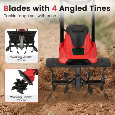 GAINOOM Red Corded Electric Tiller Cultivator 1200W Powerful Garden ...