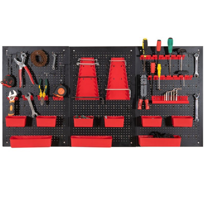 GAINOOM Red Pegboard Wall Organizer 9-Bin Parts Rack Organizer w ...