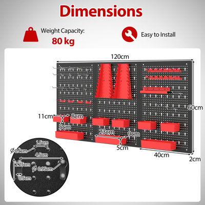 GAINOOM Red Pegboard Wall Organizer 9-Bin Parts Rack Organizer w ...