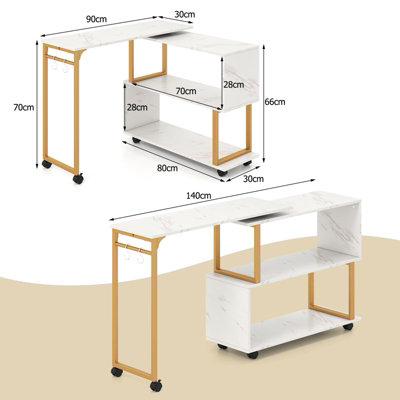 GAINOOM Rotating White Sofa Side Table Writing Study Desk with Wheels
