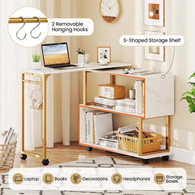 GAINOOM Rotating White Sofa Side Table Writing Study Desk with Wheels