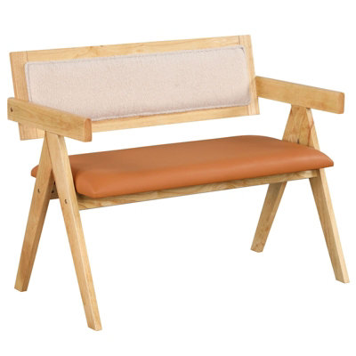 GAINOOM Rubber Wood Dining Bench Natural Accent Indoor Bench w/ Armrest