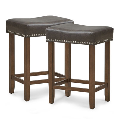 GAINOOM Set of 2 Bar Stools Upholstered Counter Height Saddle Stools PU ...