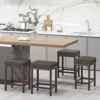GAINOOM Set of 2 Bar Stools Upholstered Counter Height Saddle Stools PU ...