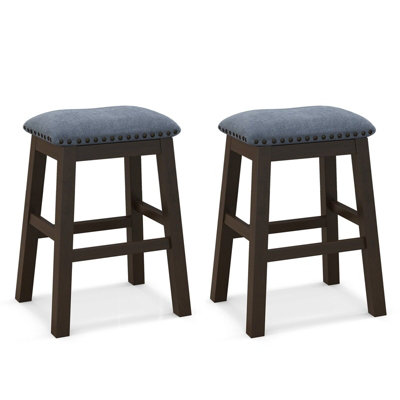 GAINOOM Set of 2 Brown Bar Stools Saddle Padded Seat Stool Counter Height Stools
