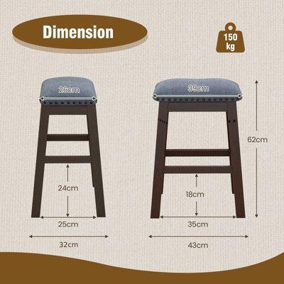 GAINOOM Set of 2 Brown Bar Stools Saddle Padded Seat Stool Counter ...
