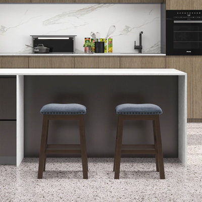 GAINOOM Set of 2 Brown Bar Stools Saddle Padded Seat Stool Counter ...