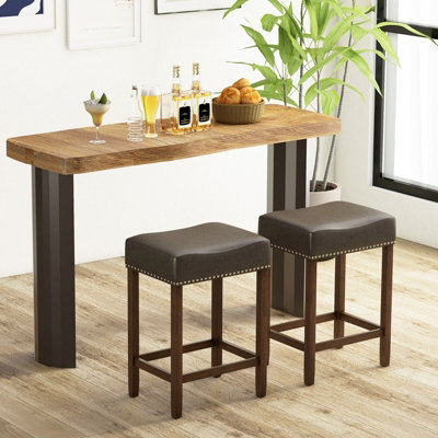 GAINOOM Set of 2 Grey Bar Stools 60cm Upholstered Counter Height Saddle ...