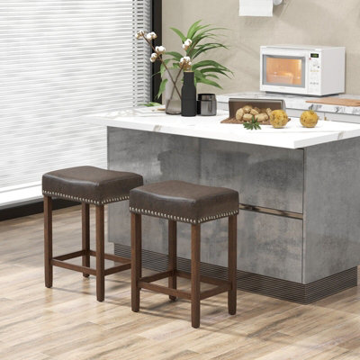 GAINOOM Set of 2 Grey Bar Stools 60cm Upholstered Counter Height Saddle ...