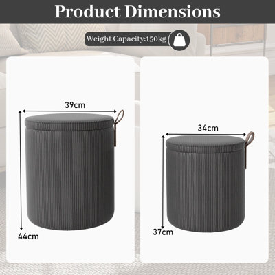 GAINOOM Set of 2 Grey Round Ottoman Nesting Upholstered Vanity Stools ...