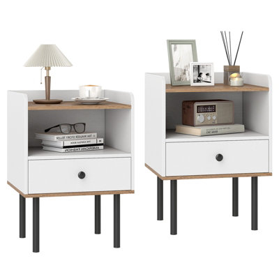 thumbnail image 2 of FCH 2-Pack Nightstand With Drawer And Open Shelf - Bedroom Side Tables With Charging Station, Black 2 of 3