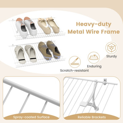 GAINOOM Set of 2 White Closet Shelves Wall Mounted Metal Wire Shoe Racks