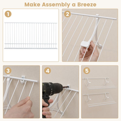 GAINOOM Set of 2 White Closet Shelves Wall Mounted Metal Wire Shoe Racks