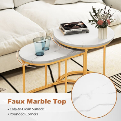 GAINOOM Set of 2 White Nesting Coffee Table Modern Side Tables w/Faux ...