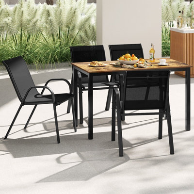 GAINOOM Set of 4 Black Patio Chairs Stackable Metal Dining Chair with ...