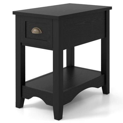 GAINOOM Side End Table Black Retro Beside Table Rectangular