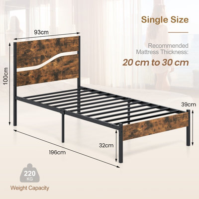 Lov4ever 14'' Queen Size Metal Platform Bed Frame With Rustic Wood Panels & Reverse Hole Design – No Box Spring Needed
