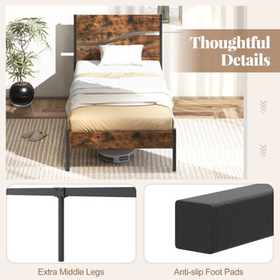 GAINOOM Single Metal Bed Frame Home Industrial Platform Bed w/ Under ...