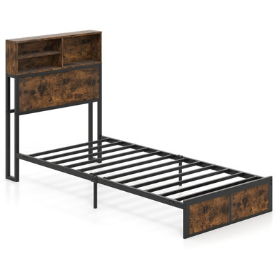 GAINOOM Single Size Bed Frame Heavy Duty Metal Platform Bed with ...