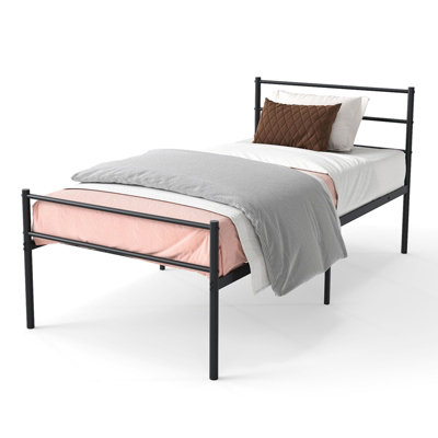 GAINOOM Single Size Black Bed Frame Modern Platform Bed with Metal Slat ...