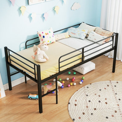 GAINOOM Single Size Low Loft Bed Metal Bed Frame with Safety Guardrails ...