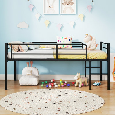 GAINOOM Single Size Low Loft Bed Metal Bed Frame with Safety Guardrails ...