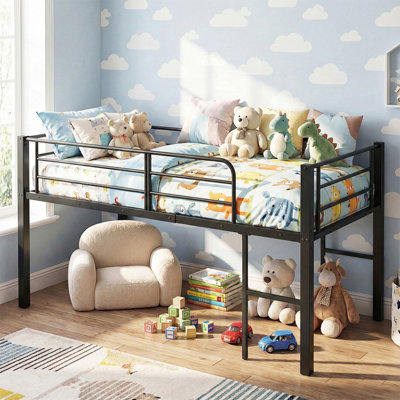 GAINOOM Single Size Low Loft Bed Metal Bed Frame with Safety Guardrails ...