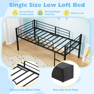 GAINOOM Single Size Low Loft Bed Metal Bed Frame with Safety Guardrails ...