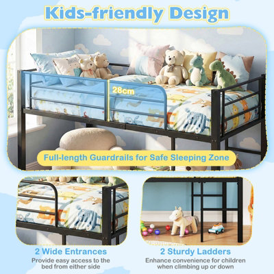 GAINOOM Single Size Low Loft Bed Metal Bed Frame with Safety Guardrails ...