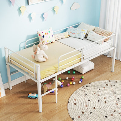 GAINOOM Single Size Low Loft Bed Metal Bed Frame with Safety Guardrails ...