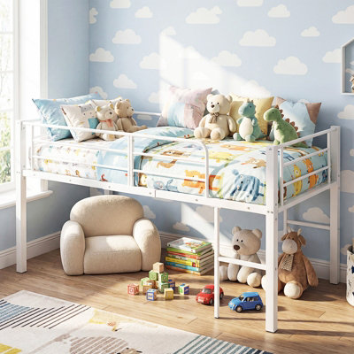 GAINOOM Single Size Low Loft Bed Metal Bed Frame with Safety Guardrails ...