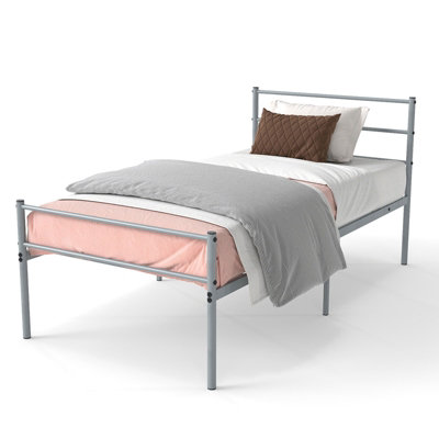 GAINOOM Single Size Silver Bed Frame Modern Platform Bed with Metal ...
